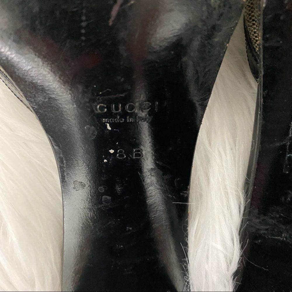 GUCCI leather trim taupe canvas open chunky heel mule 7.5 EUR 38 - Picture 10 of 13